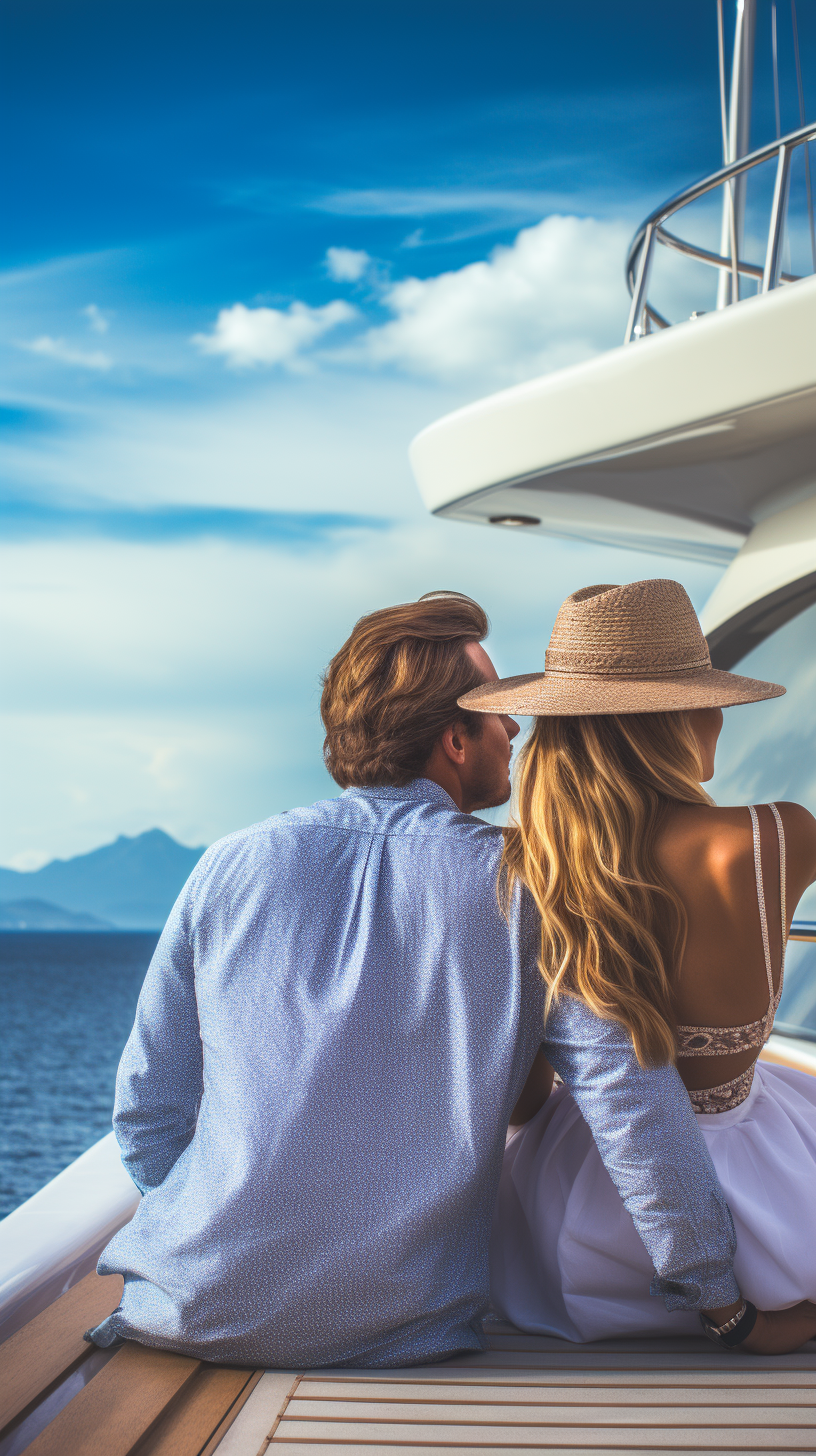 Stunning couple enjoying view on superyacht