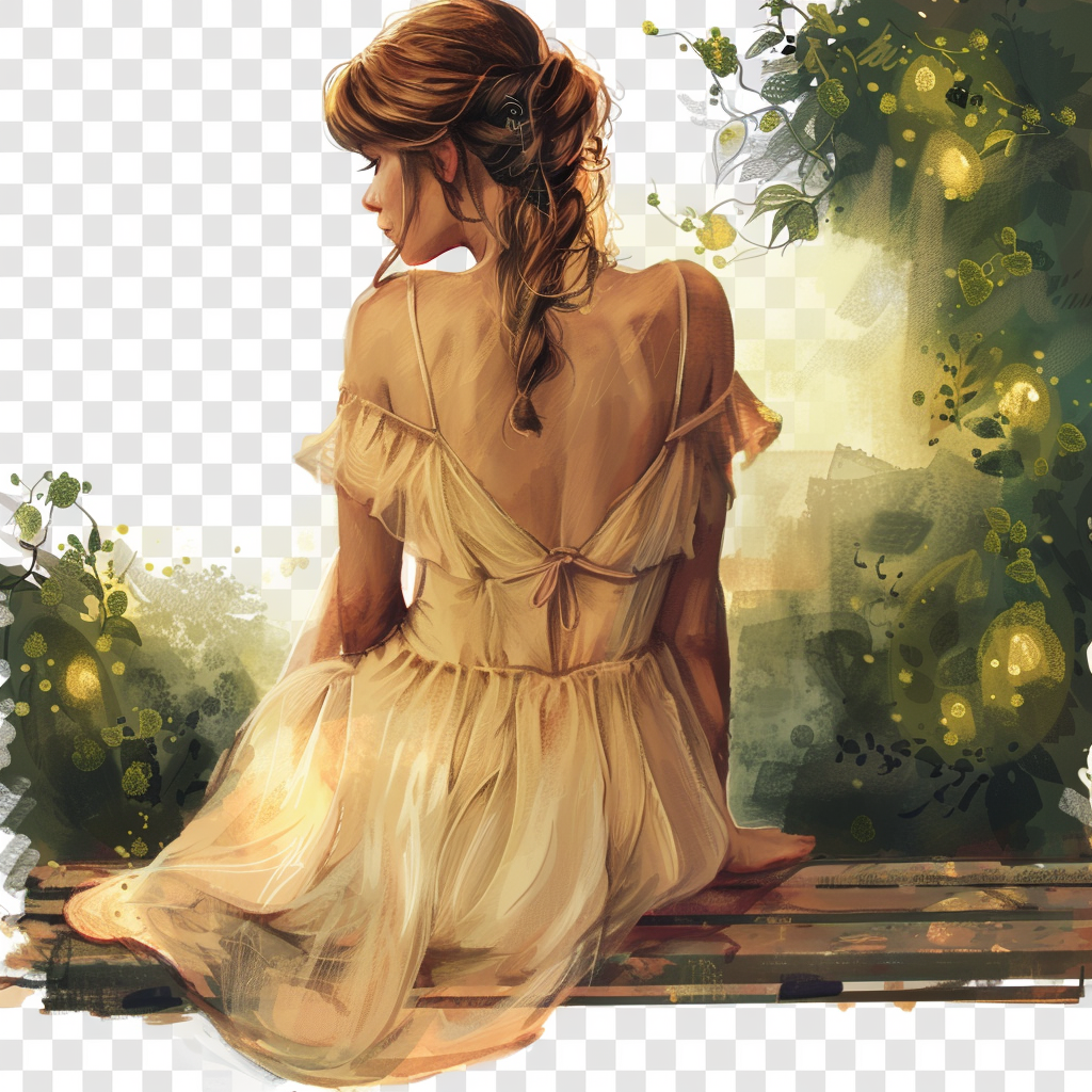 Beautiful ethereal woman on bench