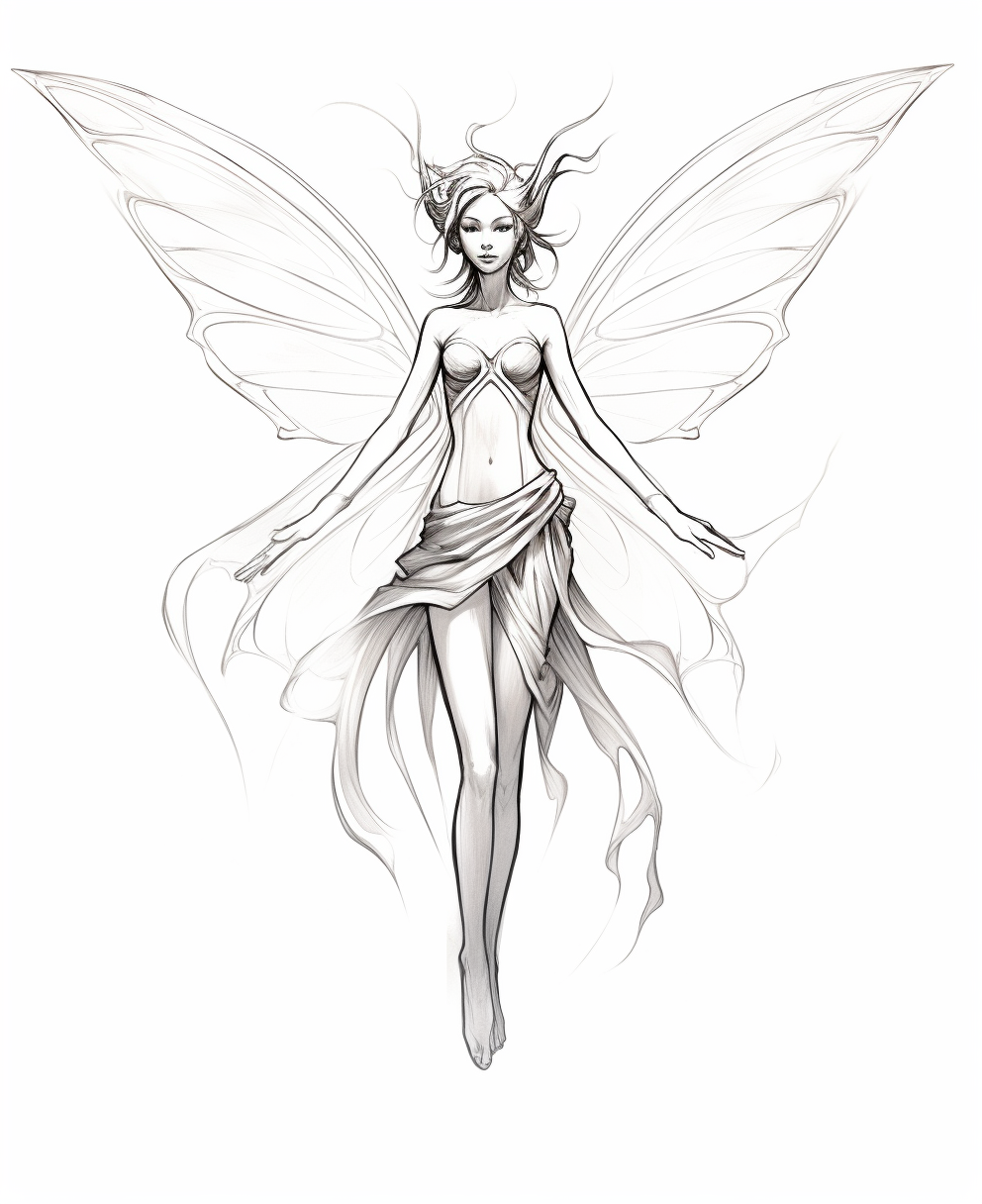 Flying fairy in simple line drawing