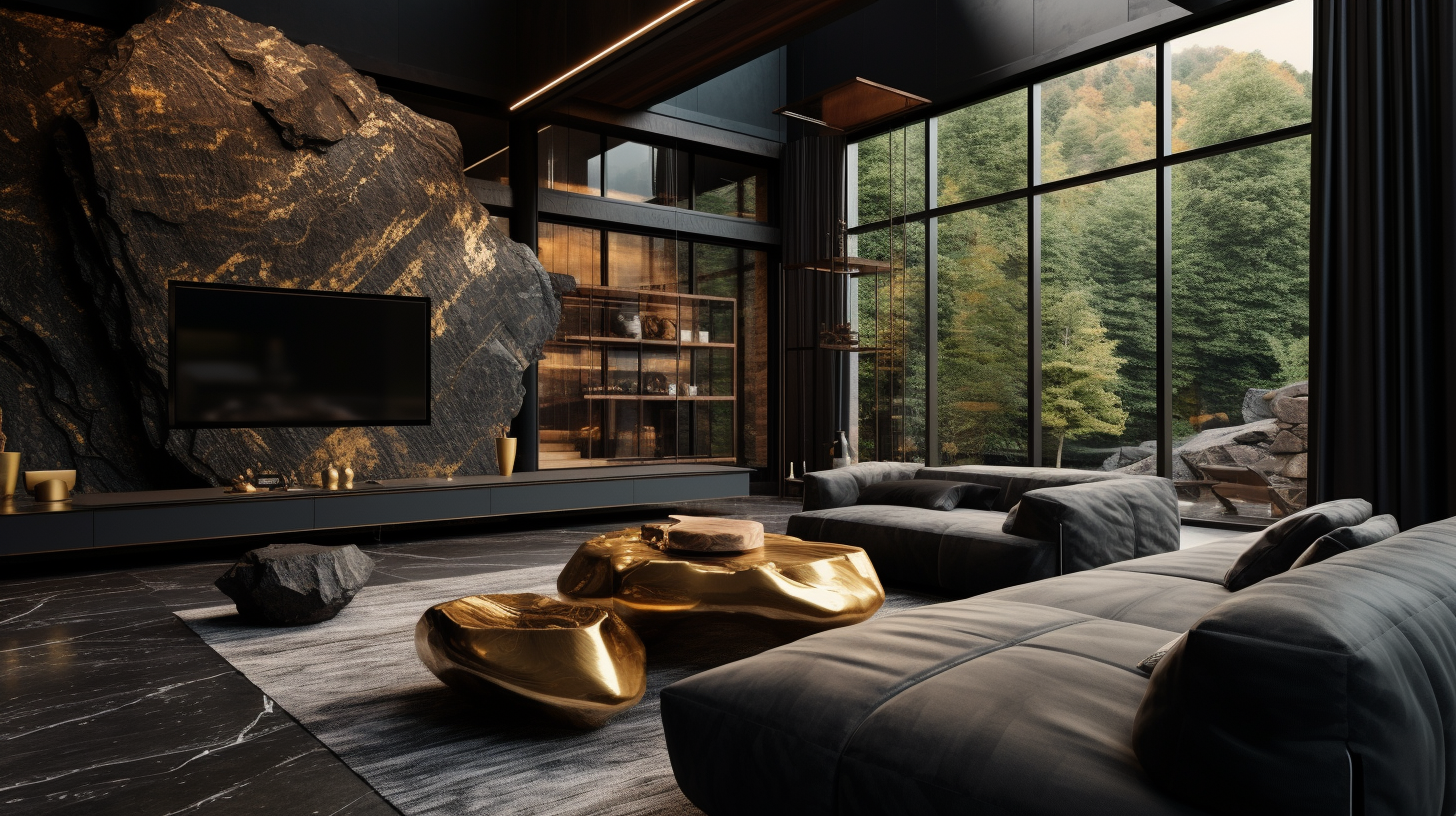 Beautiful home with dark stone finishes and gold theme