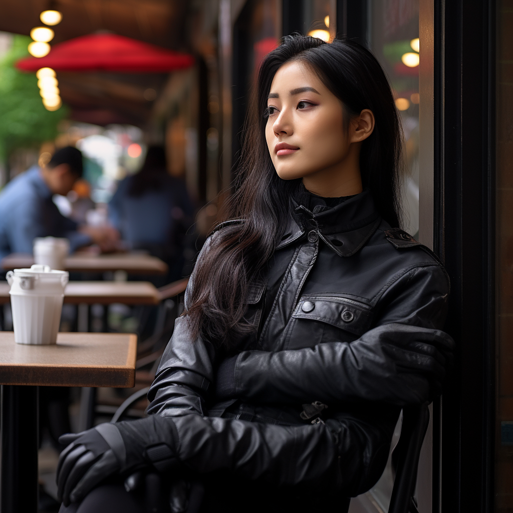 Stylish Korean Policewoman in Rainy Street