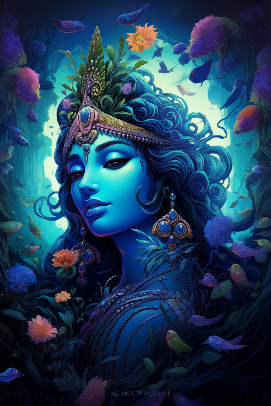 Enchanting Krishna Painting in Psychedelic Style