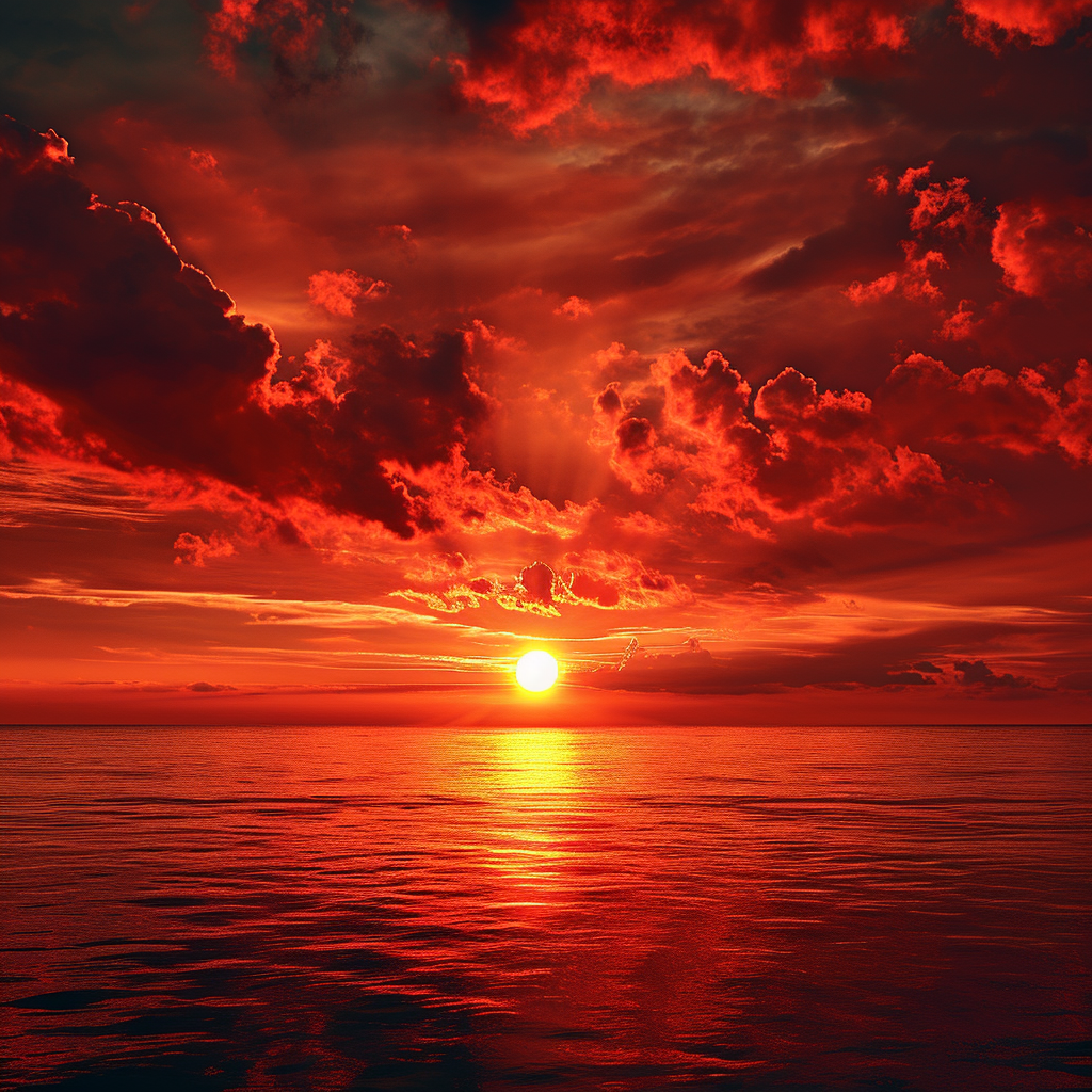 Realistic sunset photo with beautiful red hues