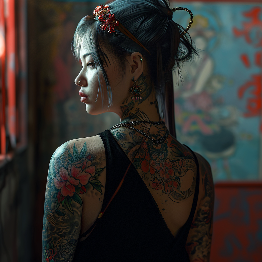 Beautiful Woman with Yakuza-style Tattoos