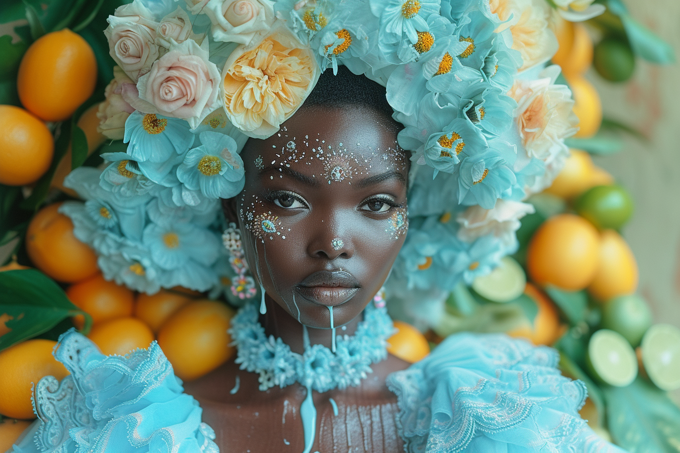 Beautiful woman with melting wax and flowers