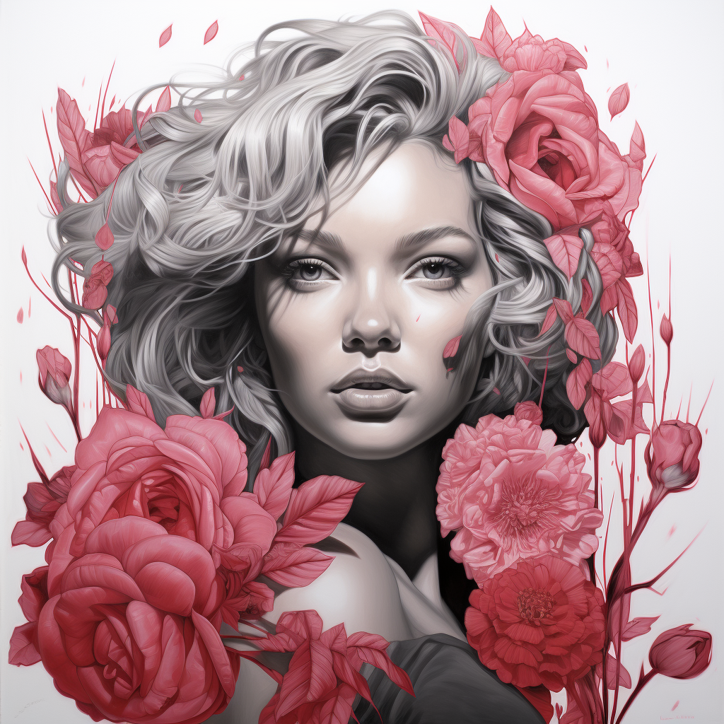 Hyper Realistic Drawing of Beautiful Woman with Flowers