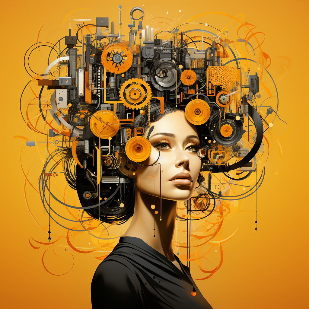 Woman with Gears as Brain Thinking