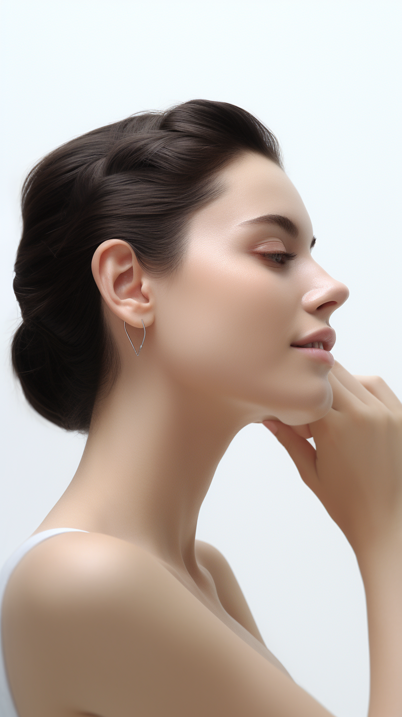 Woman listening to sound on white background