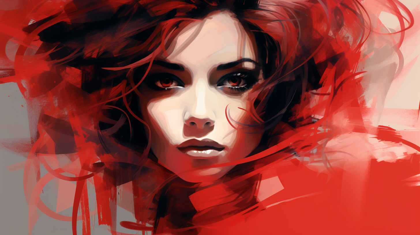 Beautiful woman with red scribble