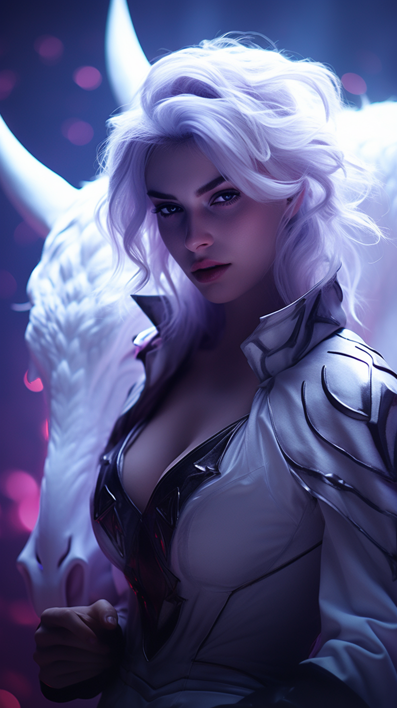 Beautiful woman with white hair and bull symbol