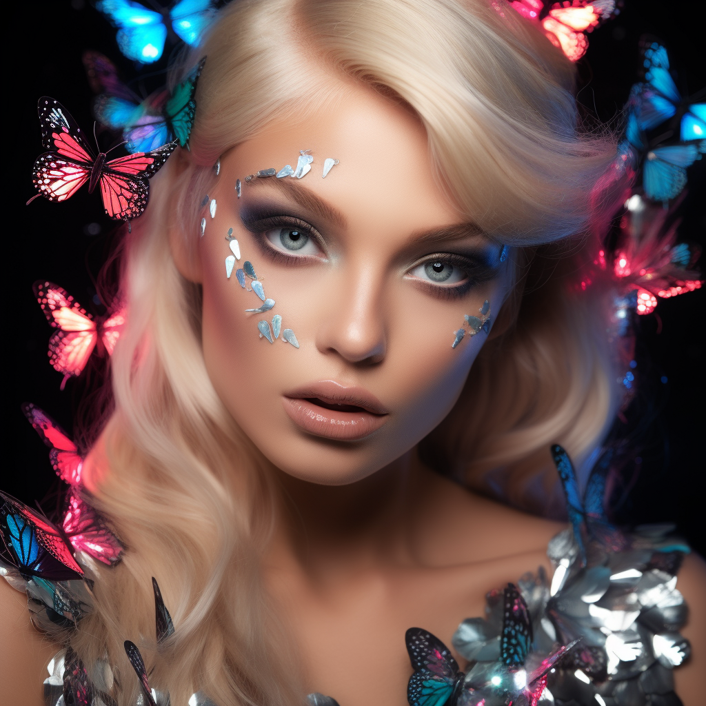 Beauty Makeup Glamour Butterfly Doll Hair Neon