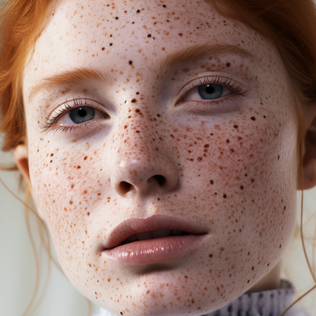 Beautiful model with freckles and open eyes