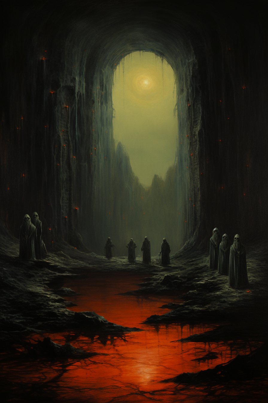 Beksiński Oil Painting with Scary Atmosphere and Death World