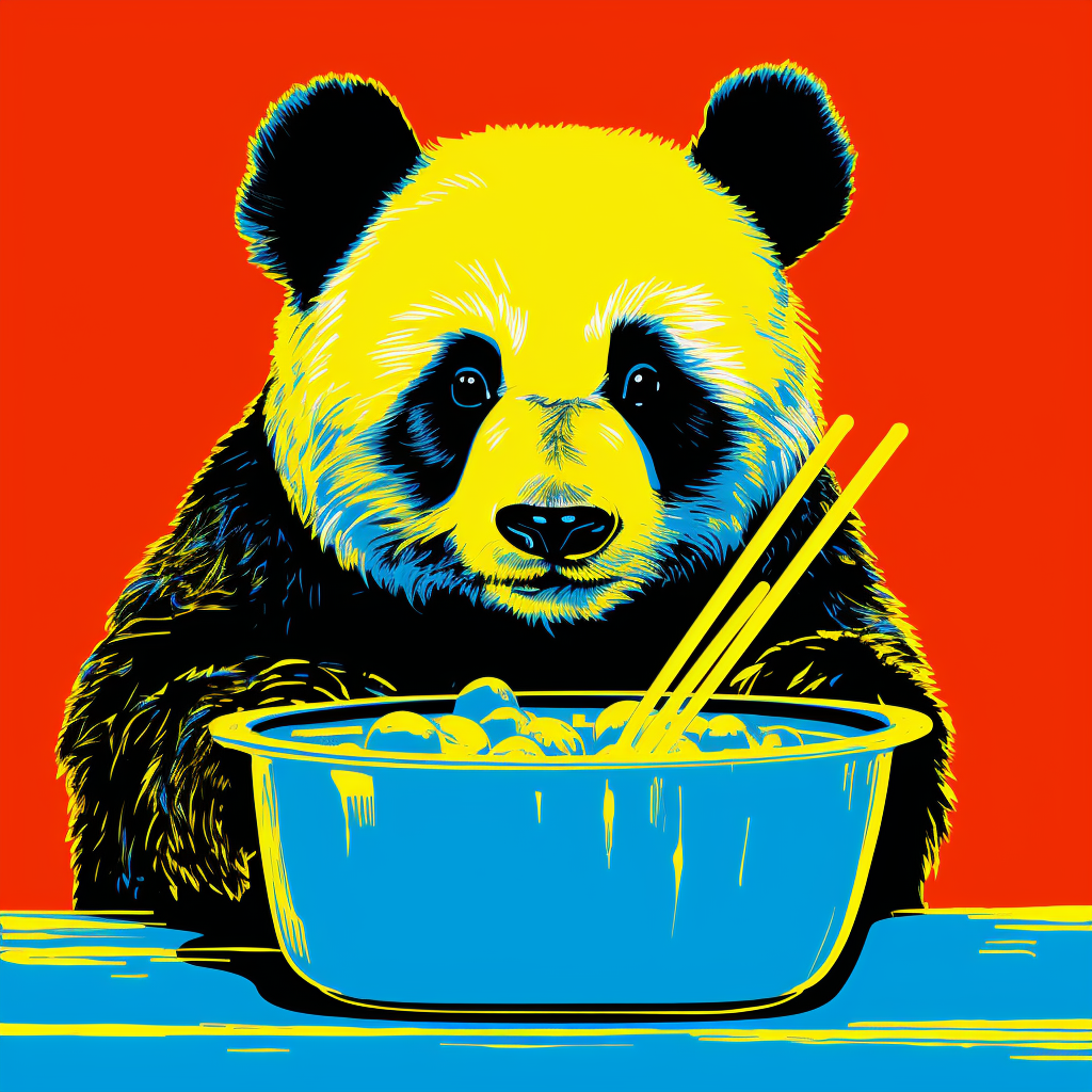 Belgian panda enjoying French fries