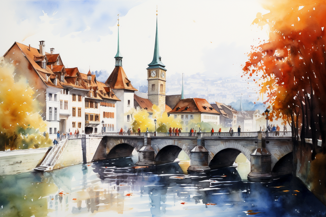 Watercolour Painting of Bern Clock Tower