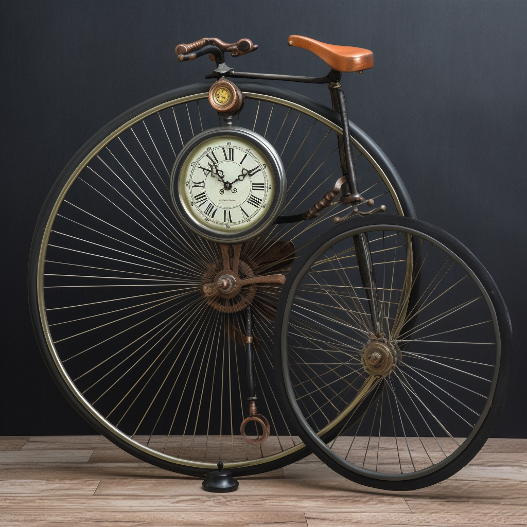 Bicycle replica with clock wheel