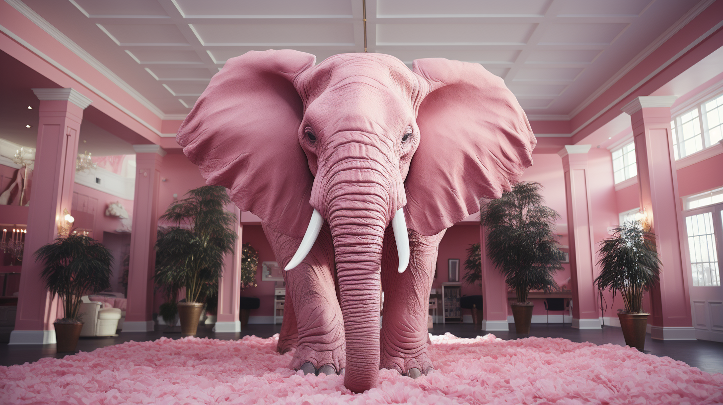 Vibrant pink elephant in a room