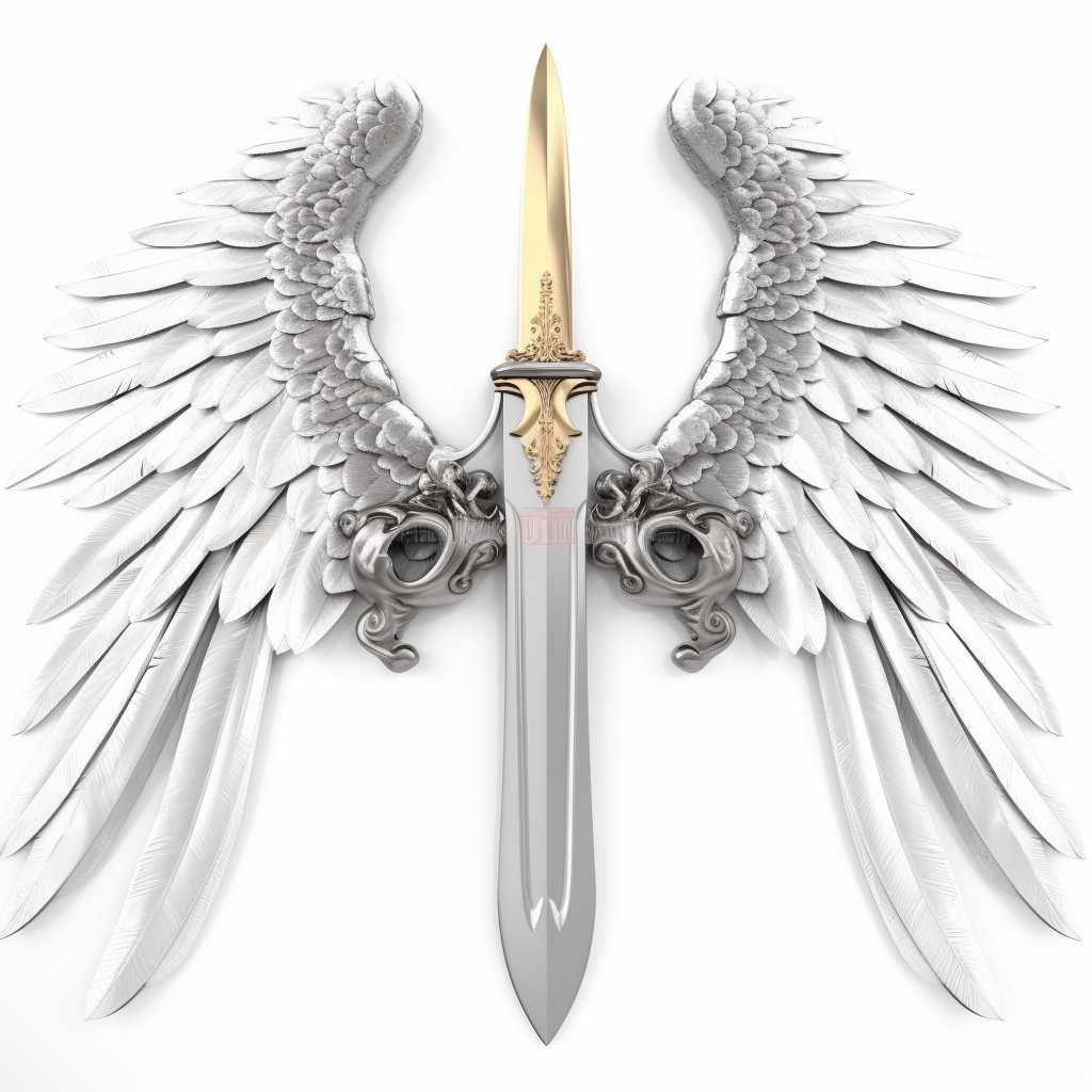 Image of big wings formed by weapons on white background