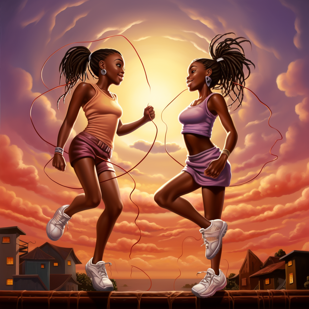 African Girls Jumping Rope with Braided Hair