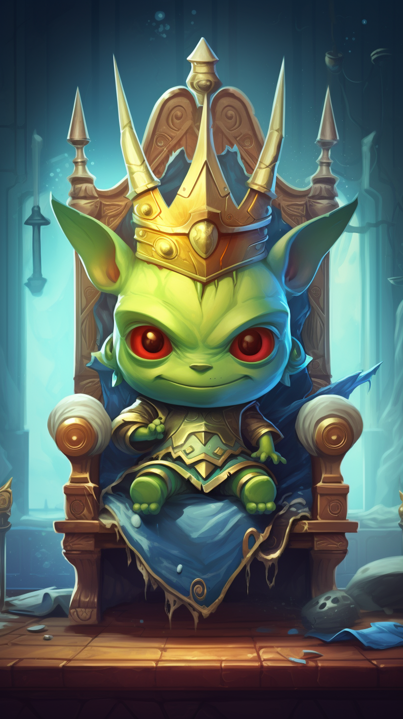 Cute alien sitting on throne, winking - game illustration