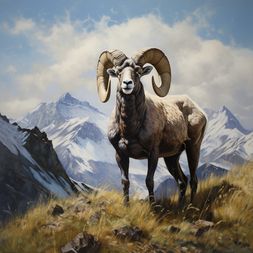 Bighorn Ram on Mountain Oil Painting