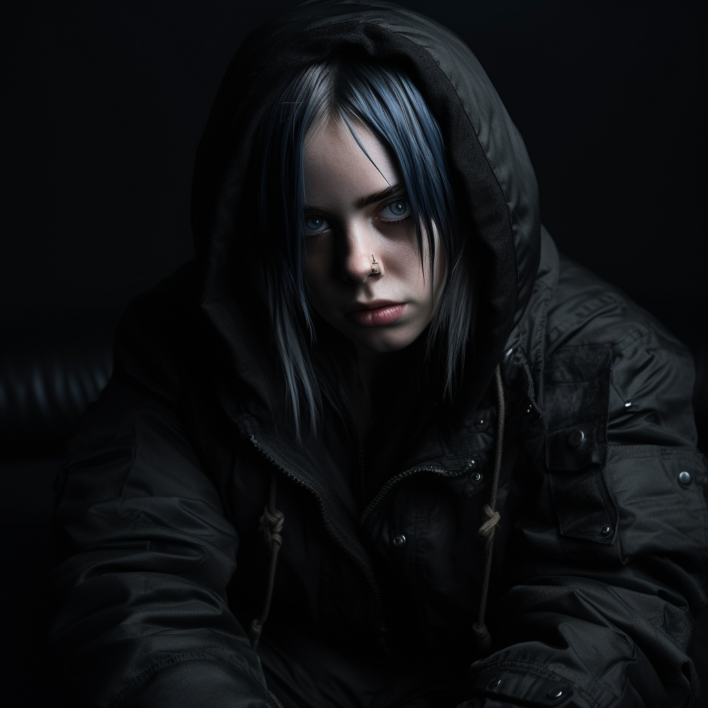 Billie Eilish in captivating dark interview setting