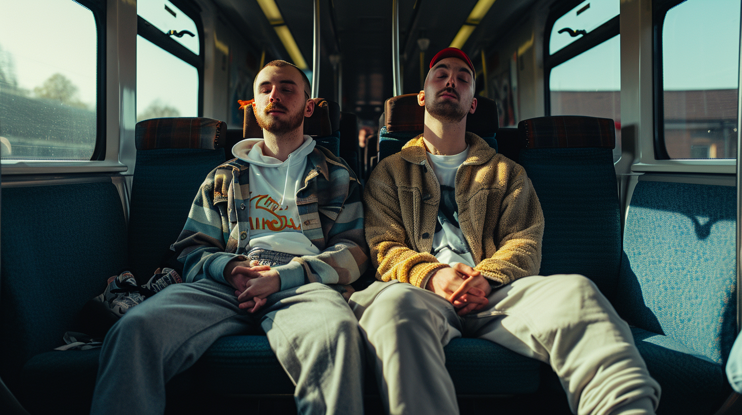 Two Guys in Local Train Compartment