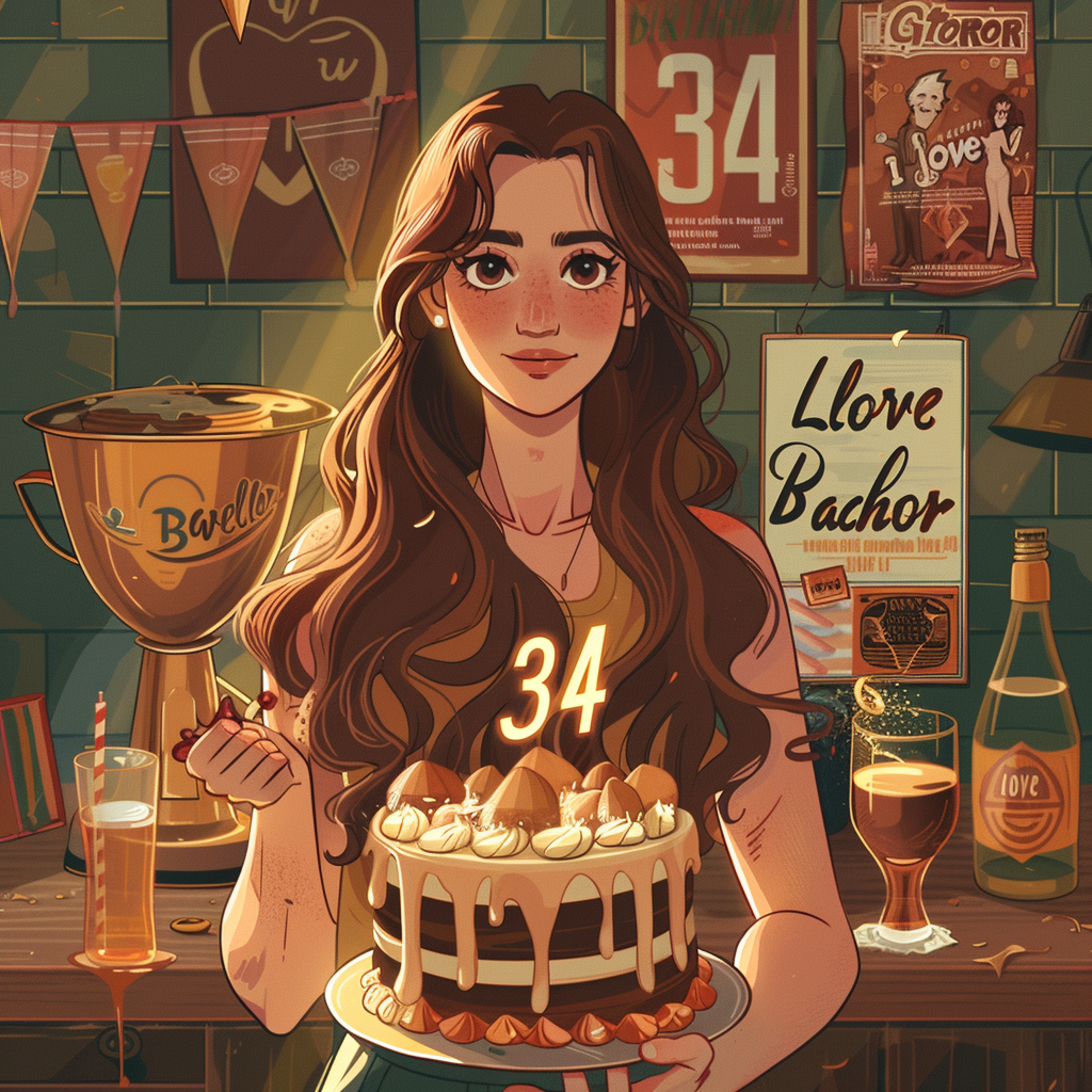 Birthday girl holding cake comic style