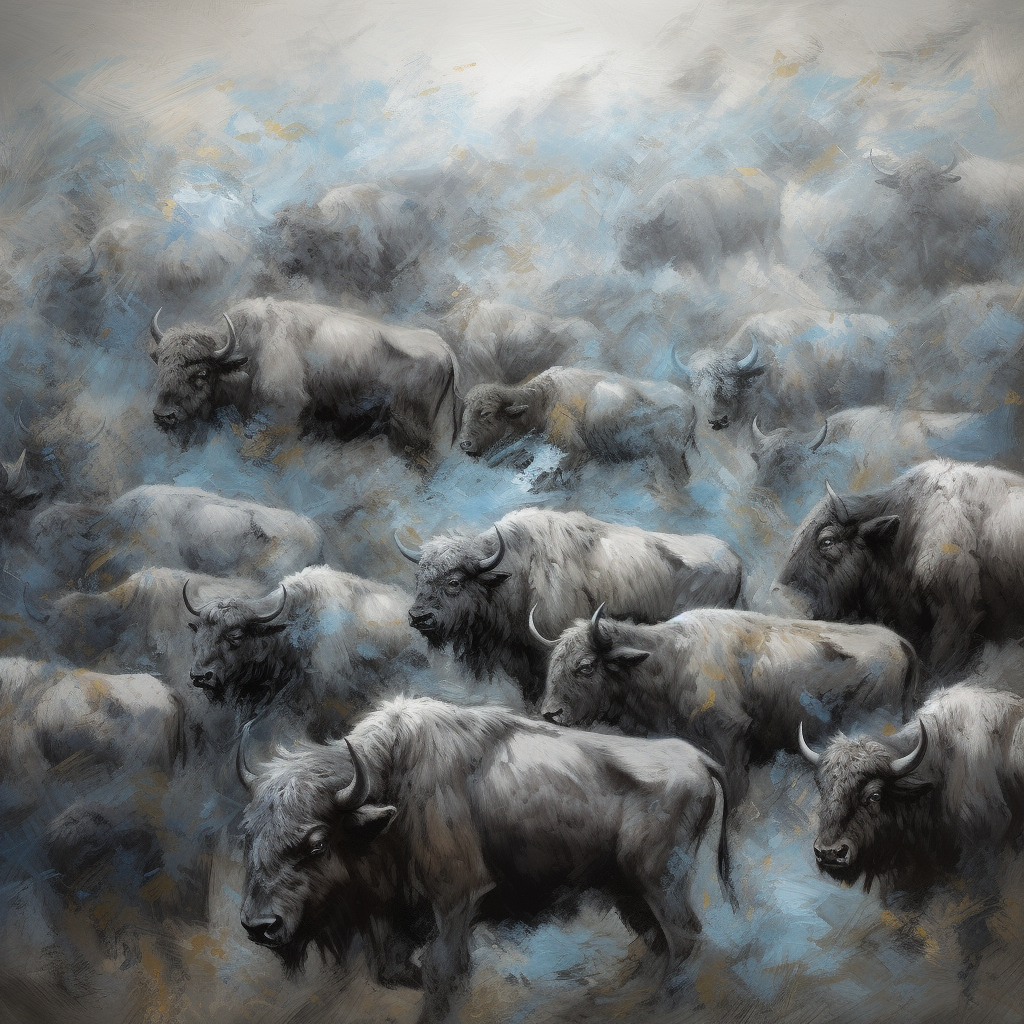 Bison stampede in Anselmo Ballester style