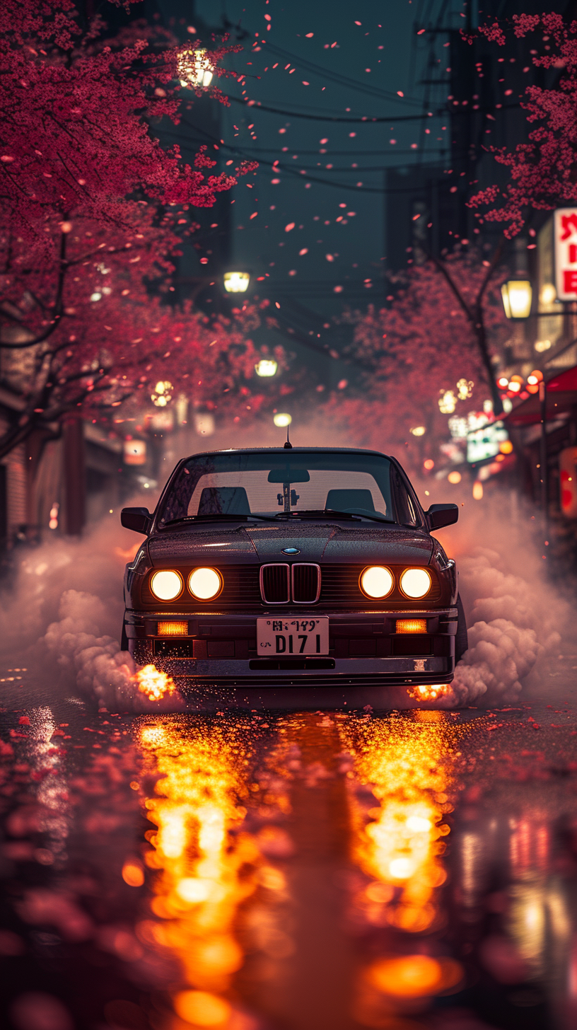 Flaming burnout by black BMW M3