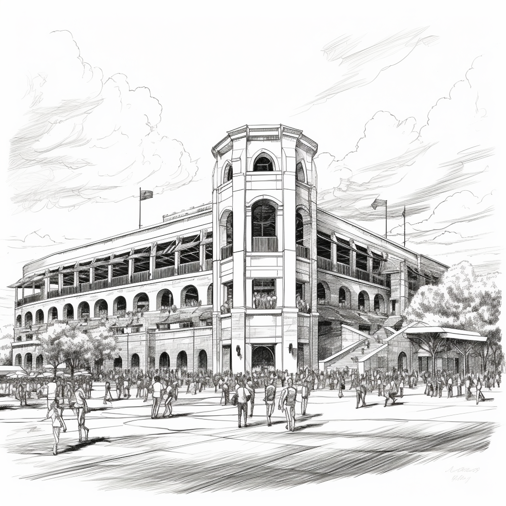 Black and white sketch of Ben Hill Griffin Stadium