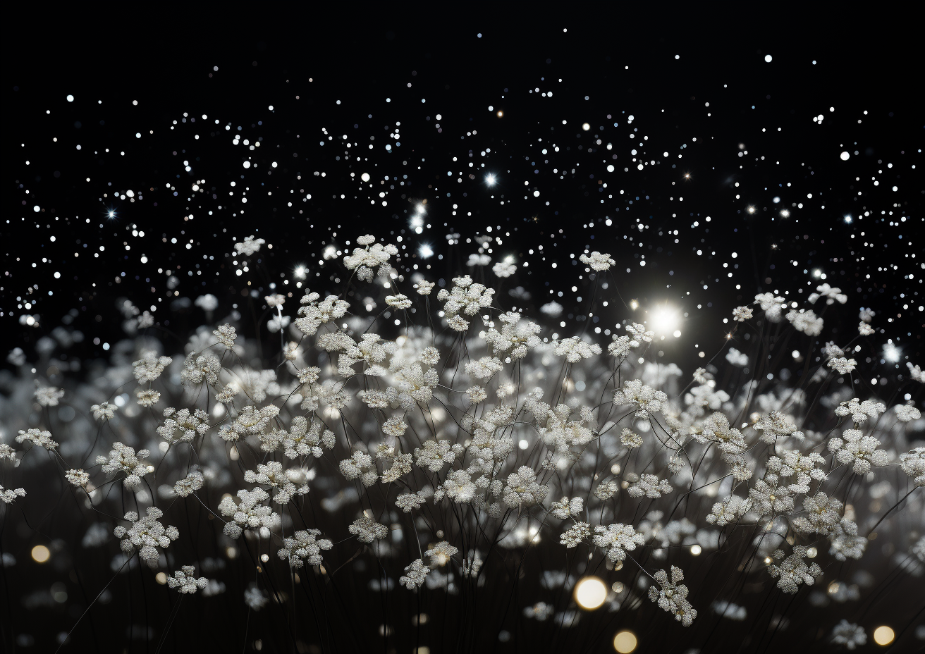 Sparkling white stars on black background