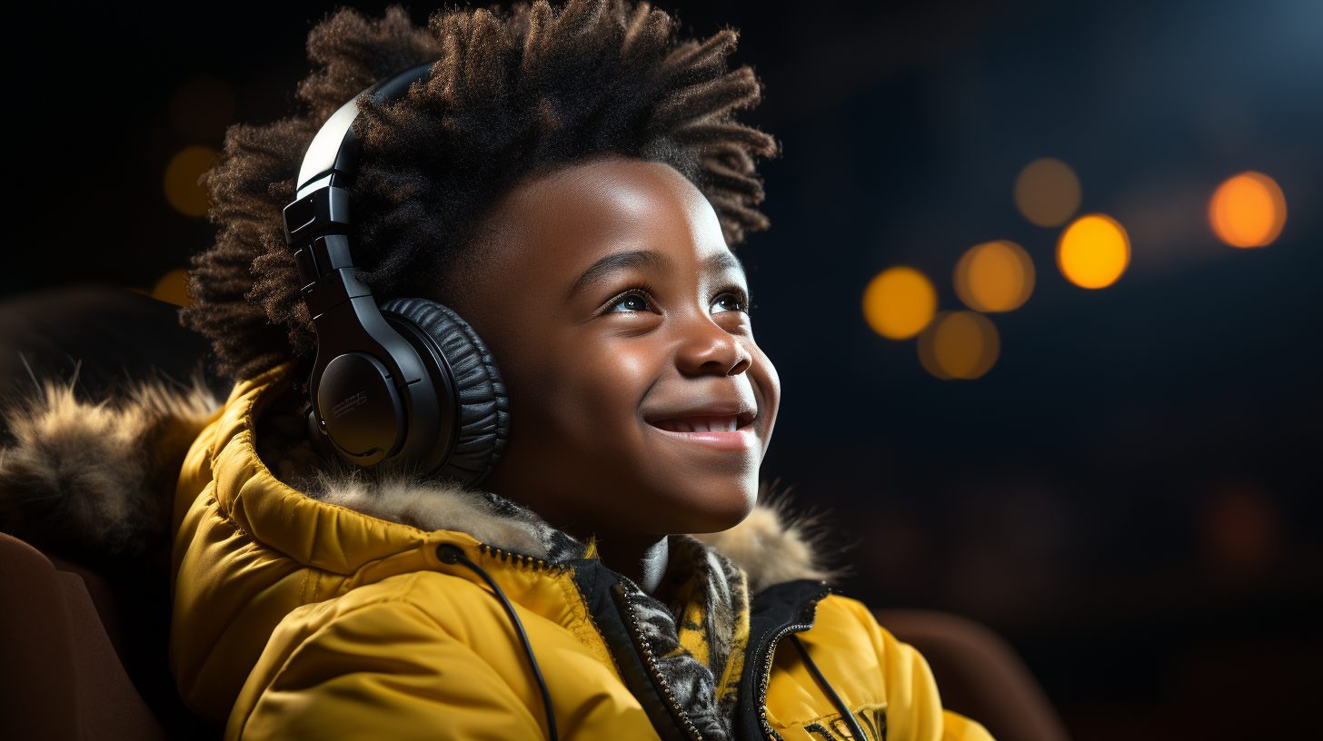 Young black boy enjoying video game