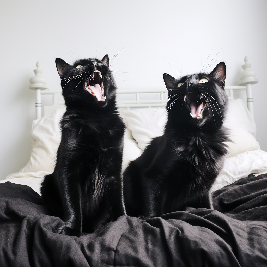 Black cats singing on bed