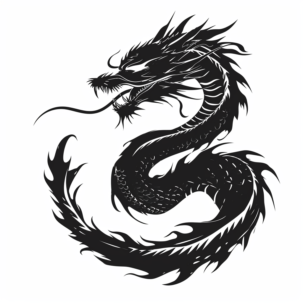 Black dragon logo on white background