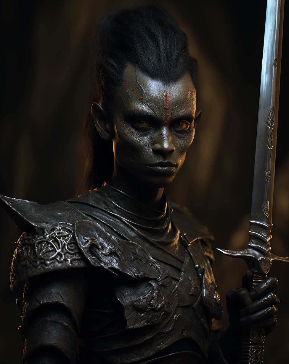 Black Elf wielding a katana