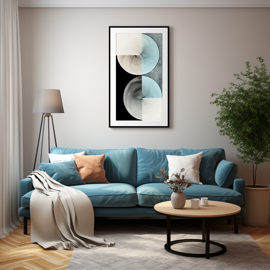 Abstract blue and white circle gradient in black frame