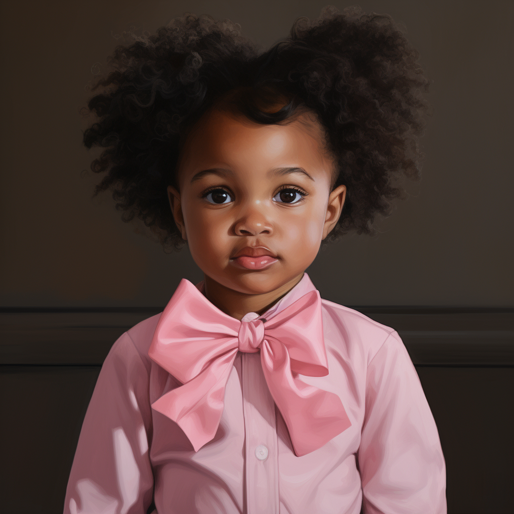 Adorable black girl with pigtails in pink bows