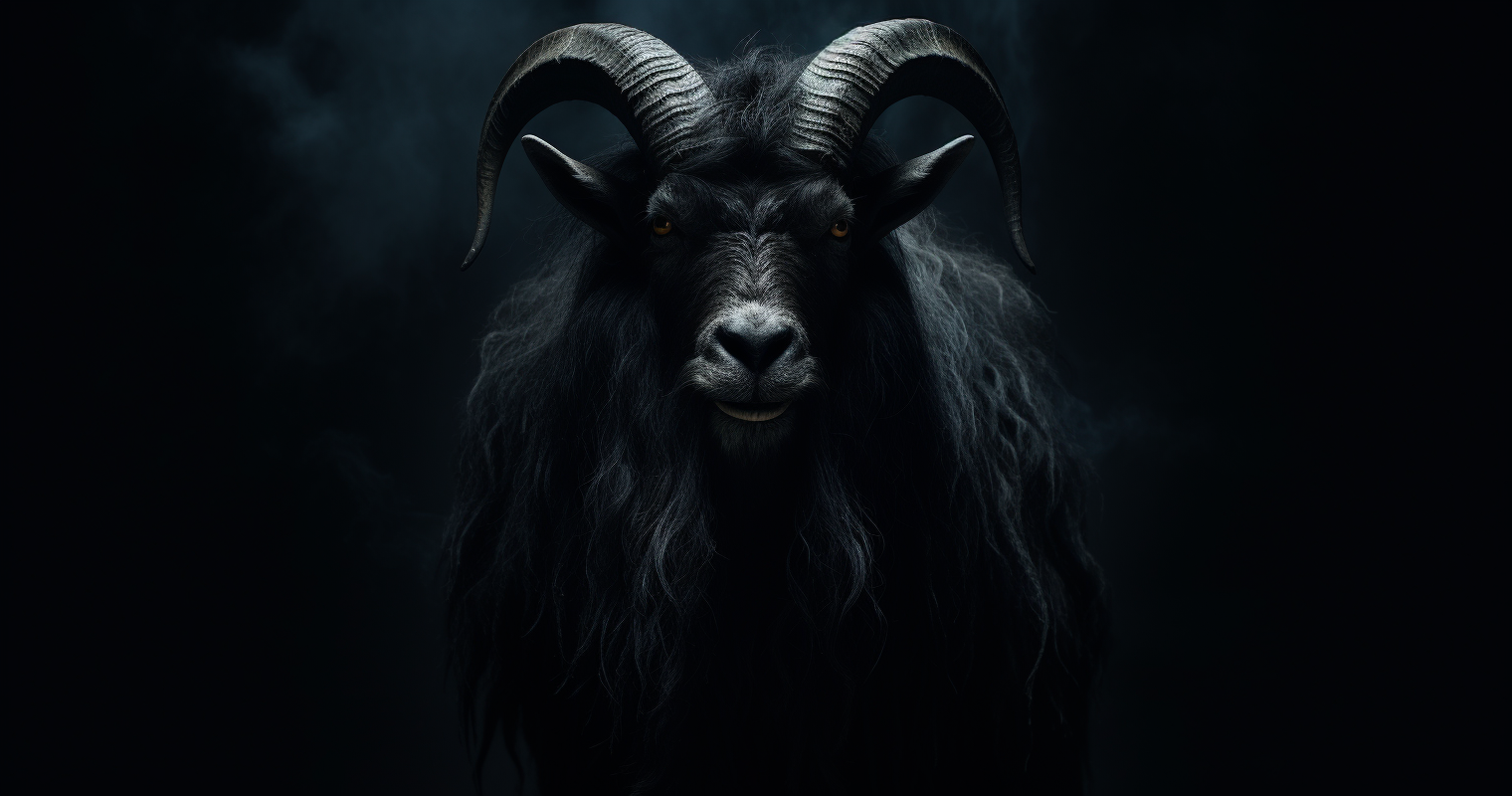 Illustration of mysterious black goat in darkness