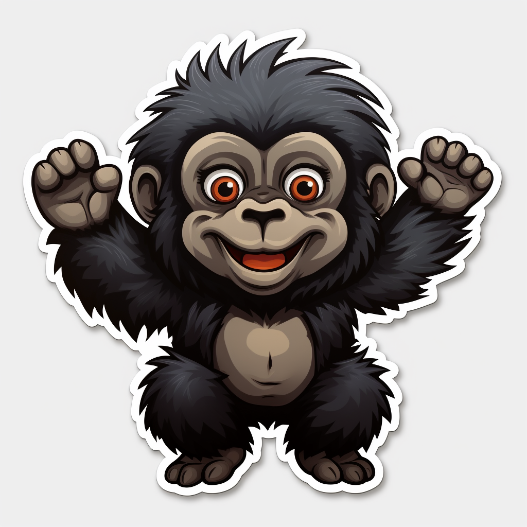 Excited black gorilla sticker in soft colors