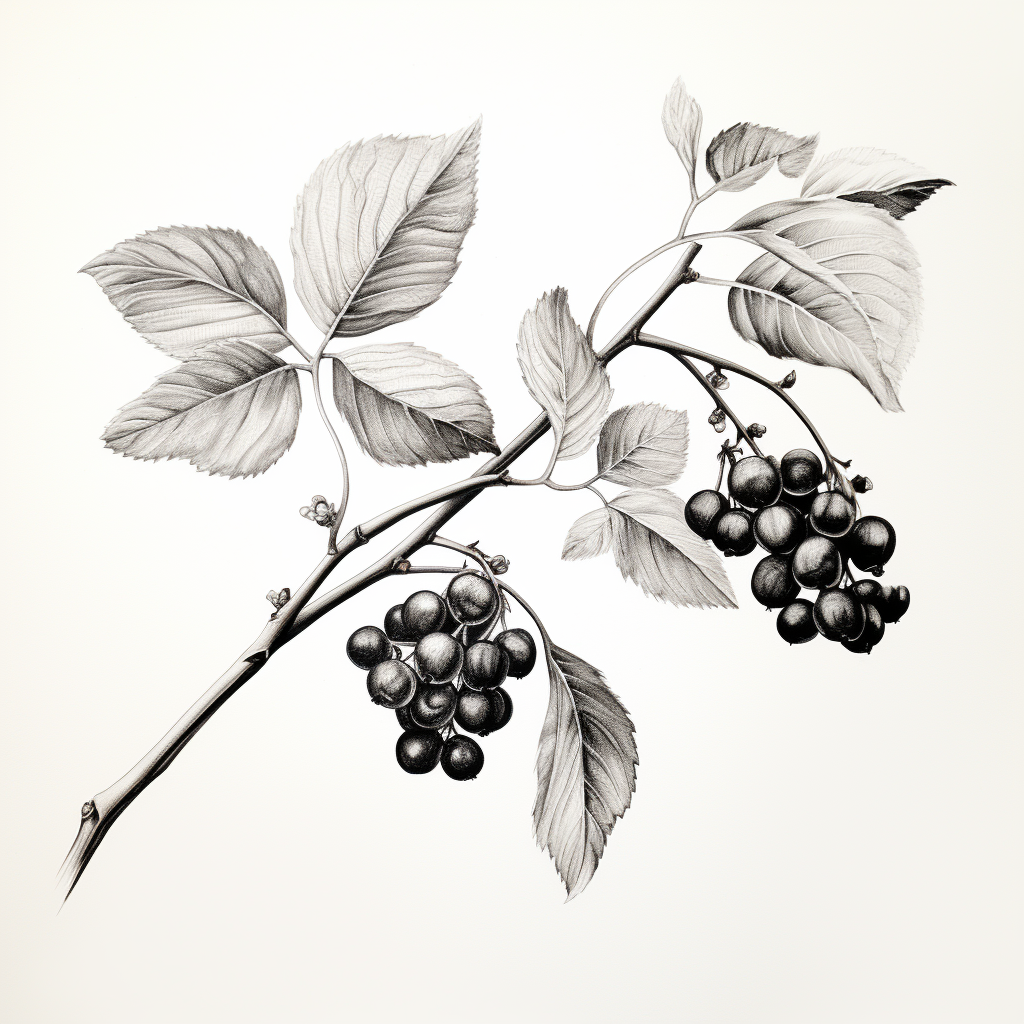 Beautiful black and gray mulberry branch drawing