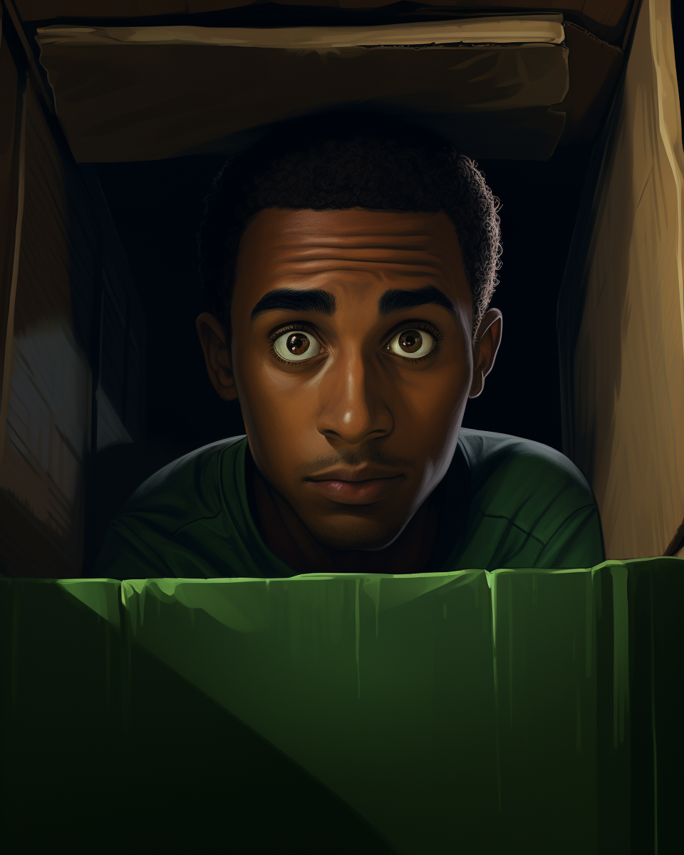 Mysterious black guy with green t-shirt hiding