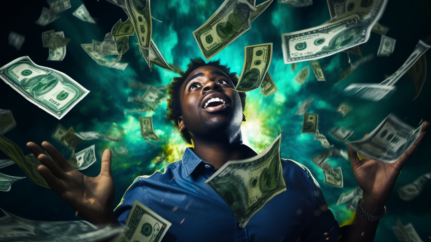 Excited black man with money