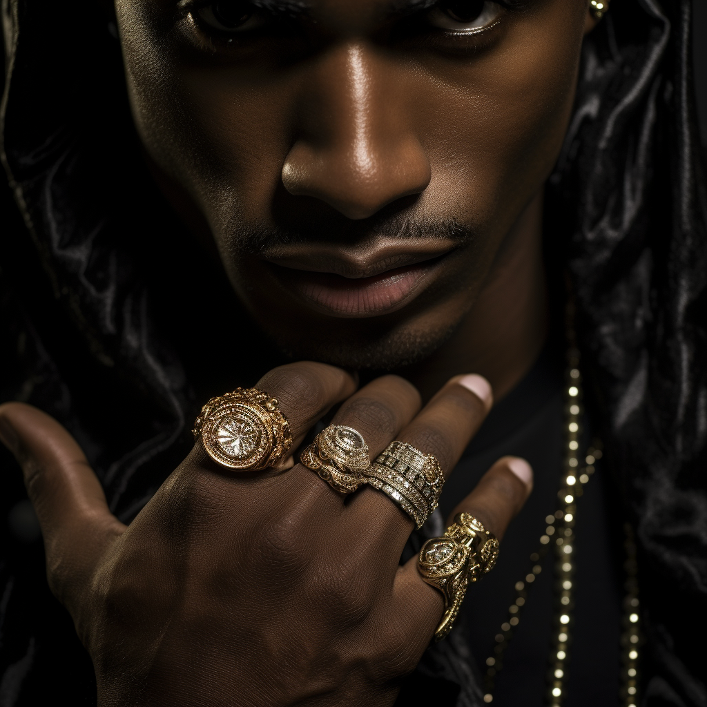 Close-up of black man wearing jewelry