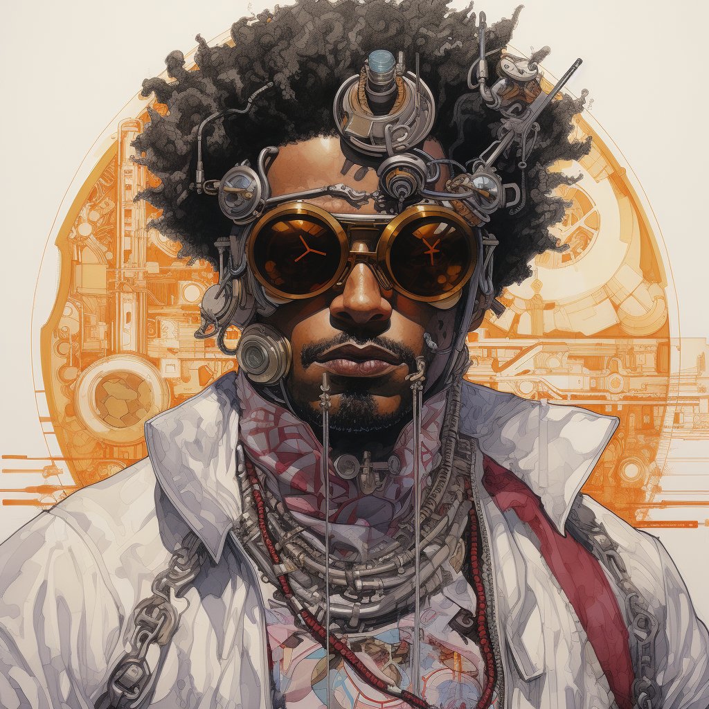 Artistic portrayal of a black man in Katsuya Terada style