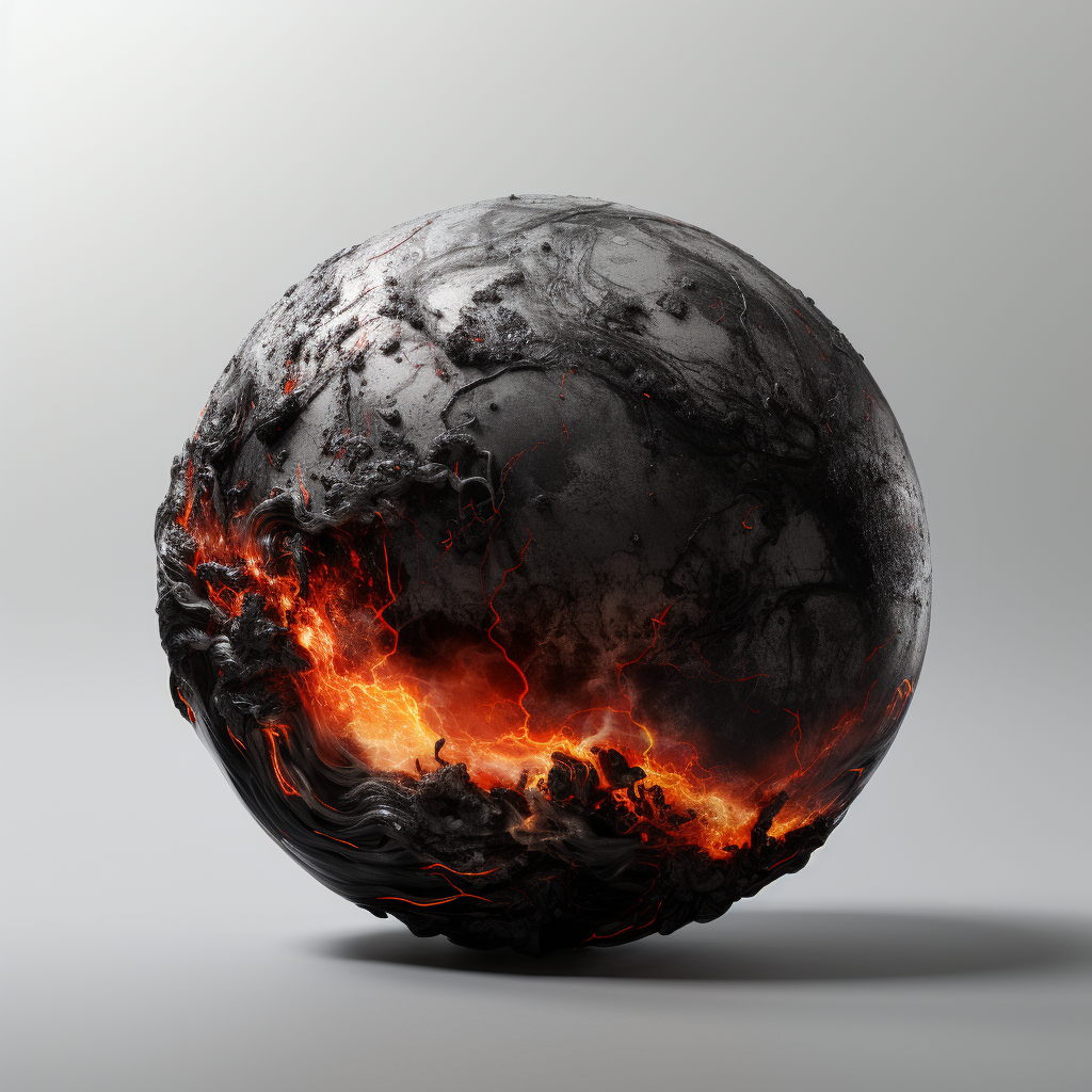 Stunning graphic of black marble planet with small fire fissure