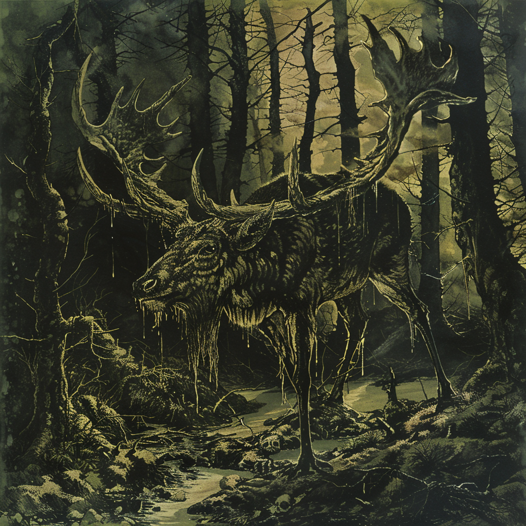 Demonic stag with dripping horns
