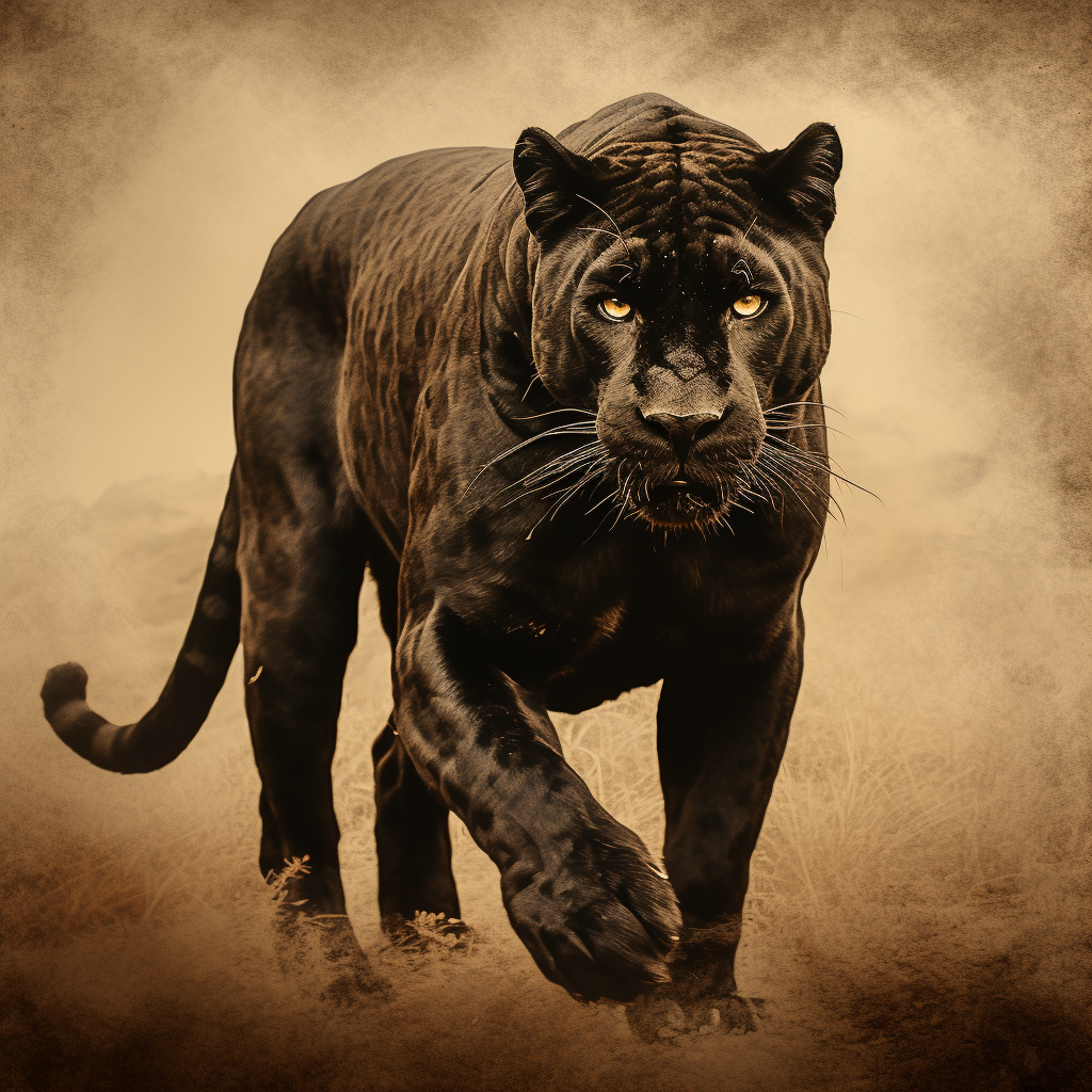 Stunning black panther on sepia background