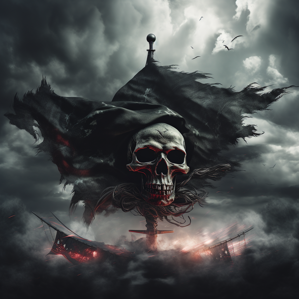 Pirate flag with skull-shaped storm cloud