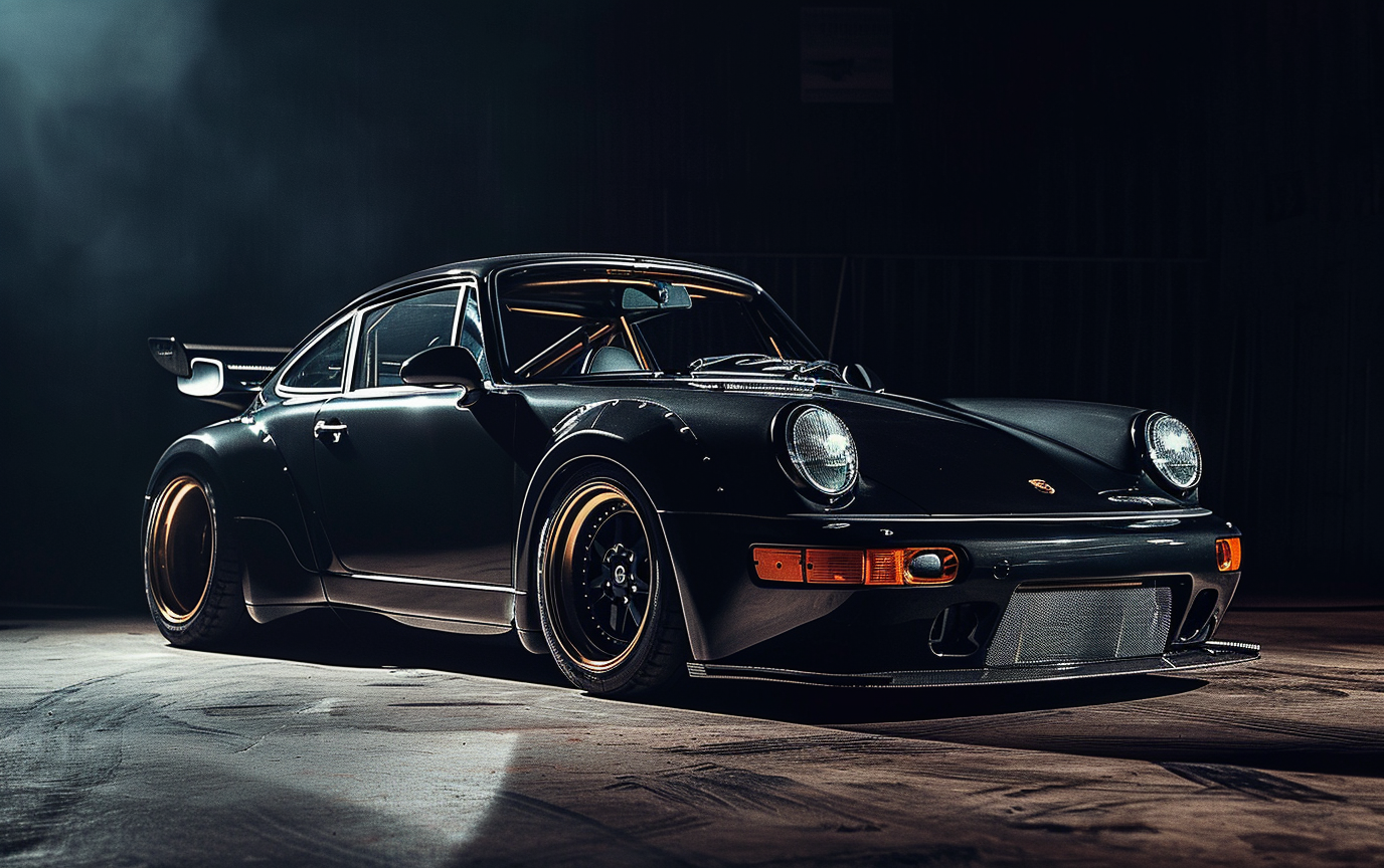 Stylish black Porsche RWB 964 widebody